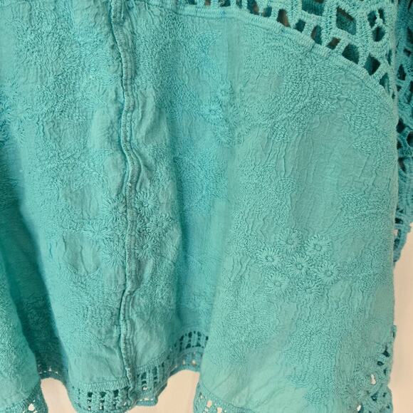Lane Bryant Crochet Cut-out Top Bell Sleeves Teal Sz 20 Bohemian Craftcore - Picture 8 of 9